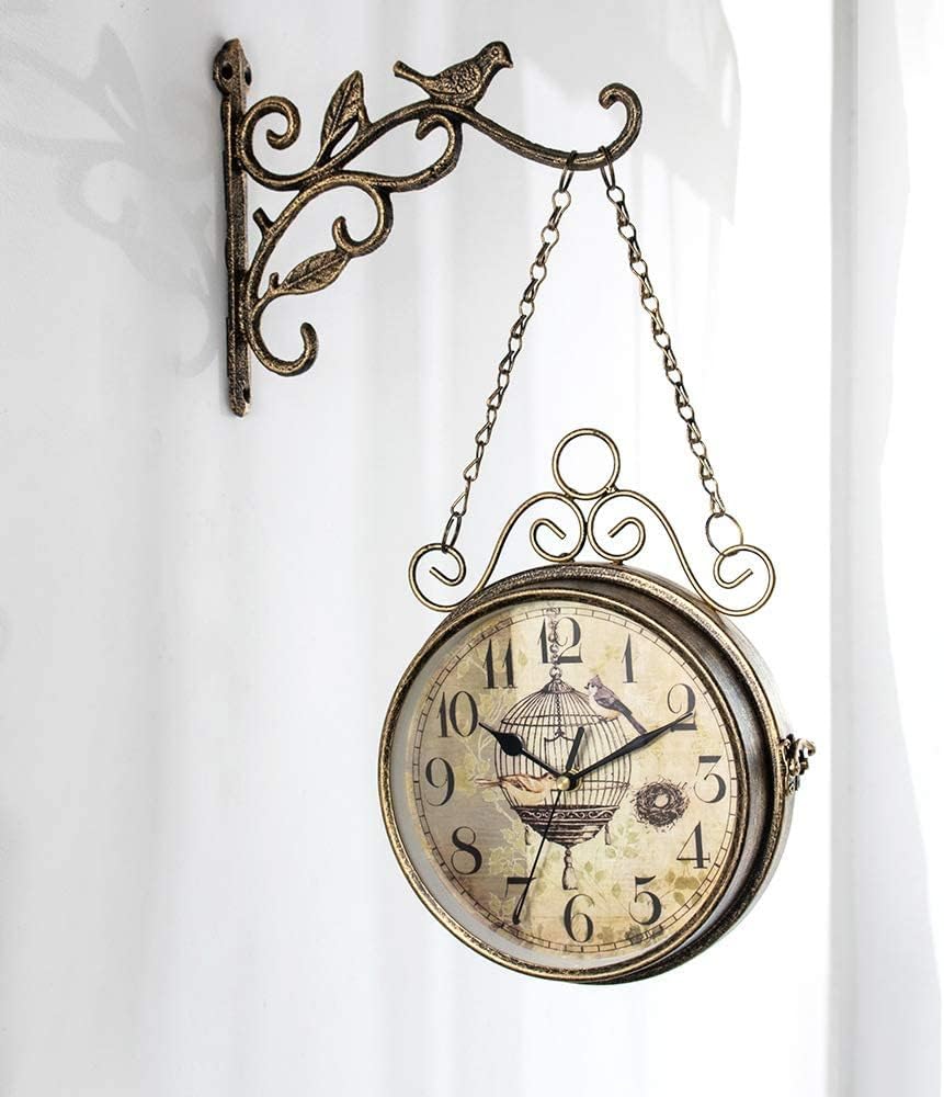 Wall Clock, Vintage Double Sided Wall Clock,Garden Retro Clocks Outdoor,Metal Silent Quiet Grand Central Station Wall Clock Art Clock Decorative Double Faced Wall Clock