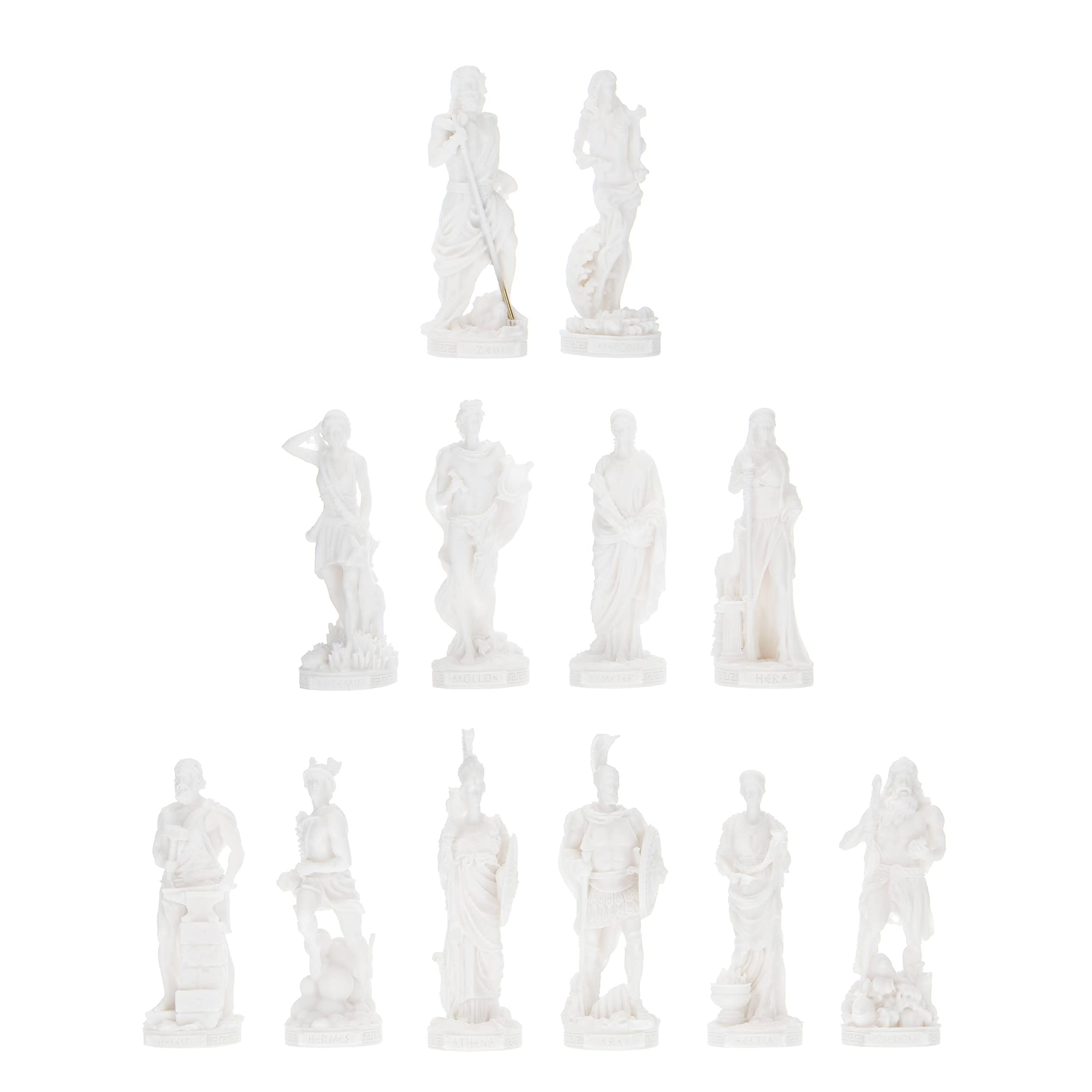 Beautifulgreekstatues White Set All The 12 Olympian Gods Of Mount Olympus Alabaster 4.3 Inches