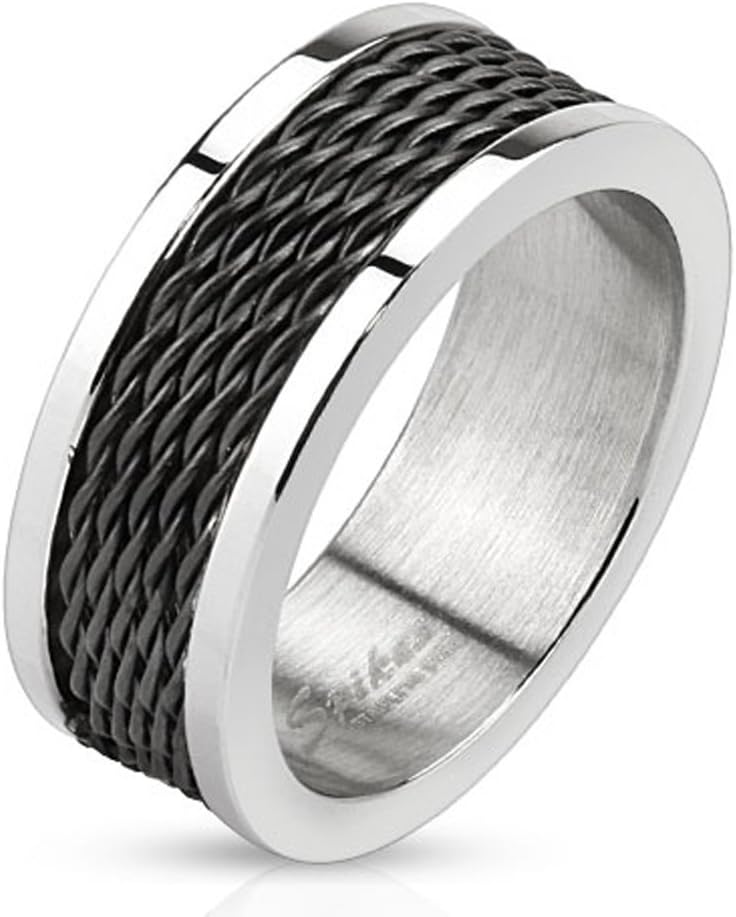Mens Ring Stainless Steel Cable Ring - Size 10