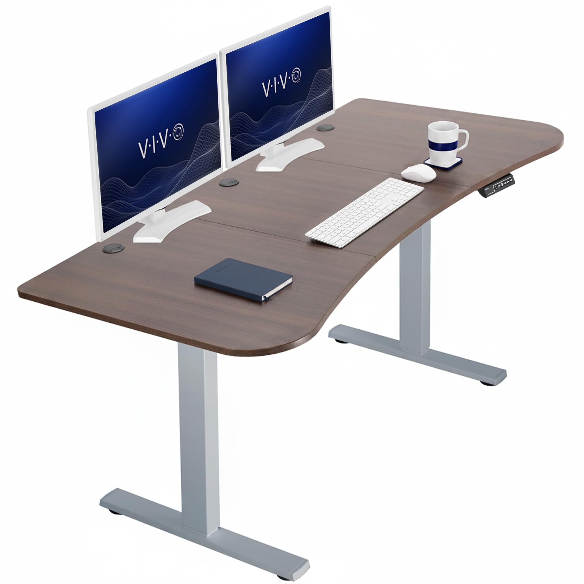VIVO Dark Walnut 63 x 32 in Standing Desk, DESK-KIT-1G1D | Electric, Holds 220 lbs, Sit Stand Up, Height Adjustable, Home Office, Memory Presets, 1B Series, Gray Frame