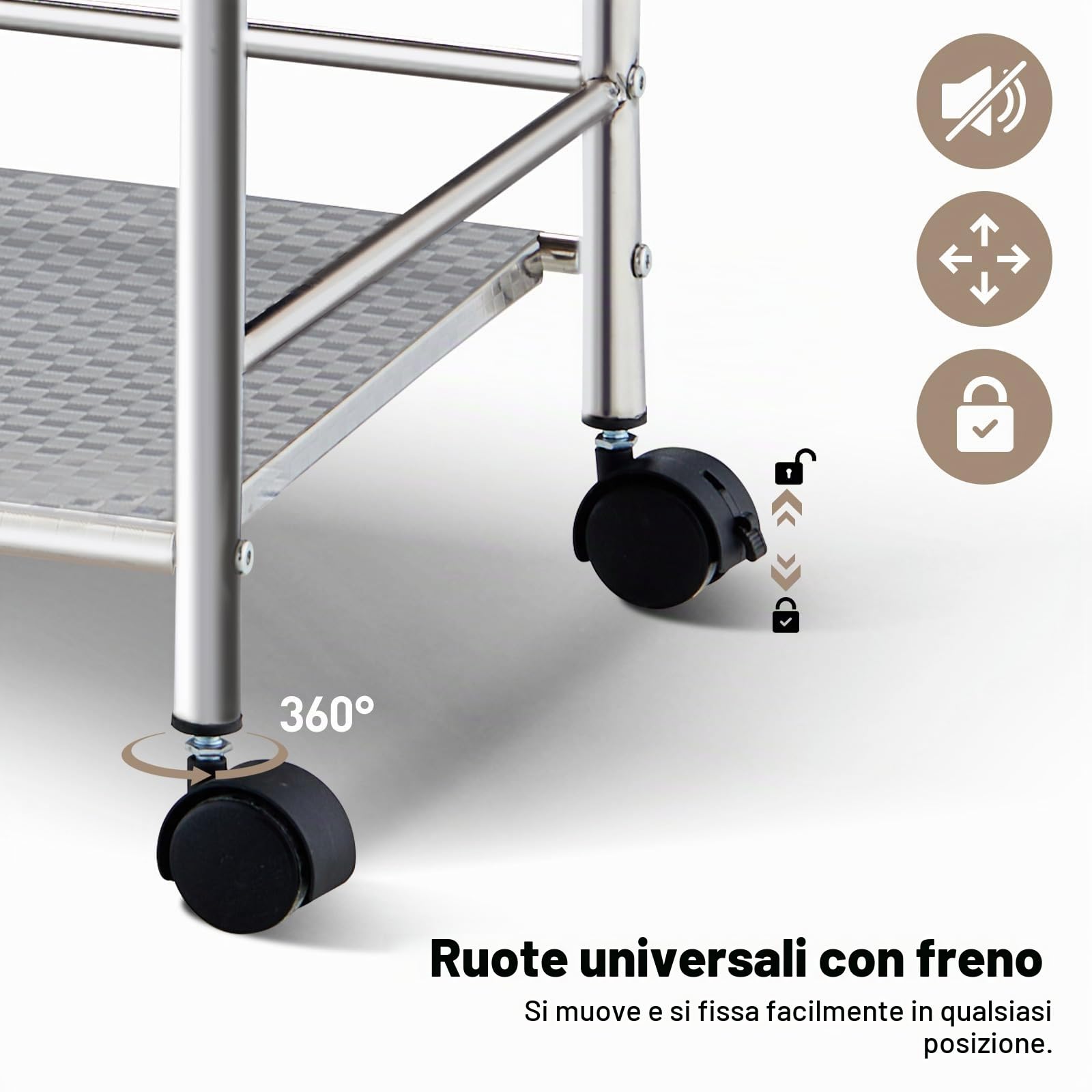 TUKAILAI Carrello da portata in acciaio inox con ruote, carrello da cucina su ruote, carrello per nicchia con 3 ripiani, scaffale a rotelle, carrello da cucina, argento (35 x 50 x 75 cm)
