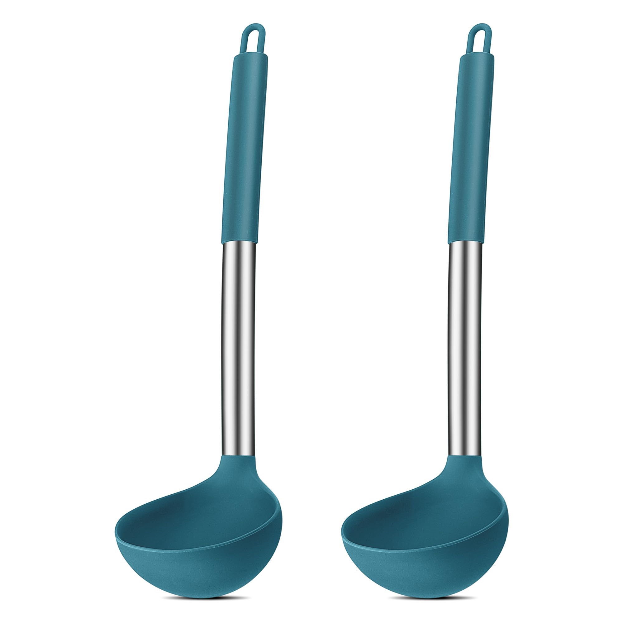 Joyfair 2-Piece Silicone Soup Ladle Set, Heat Resistant Ladle with Stainless Steel Handle, 30 cm Large Sauce Spoon for Cooking/Stirring/Serving, Healthy and Non-Stick - Blue
