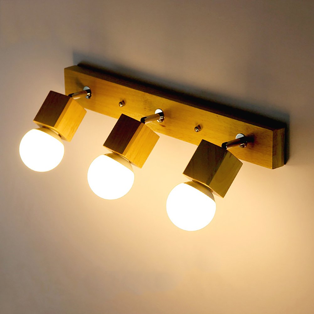Lampe de miroir de bain LED anti-zones d'ombre en bois massif E27