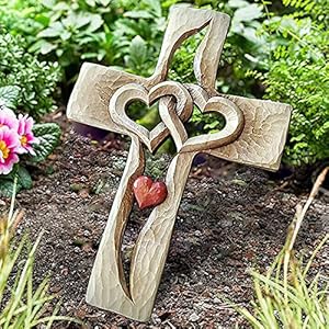 EliteMill Gesneden houten kruis, met holle verweven harten wanddecoratie, prachtige handgemaakte liefde wanddecoratie chique Valentijnsdag voor koppel familie minnaar