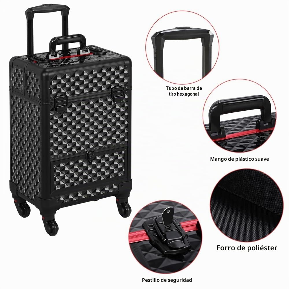 Yaheetech Maletin Maquillaje Profesional con Ruedas Desmontables Peluquería | Estuche Maquillaje para Cosméticos Manicura,34.3 x 24.2 x 55.5 cm,Color Negro