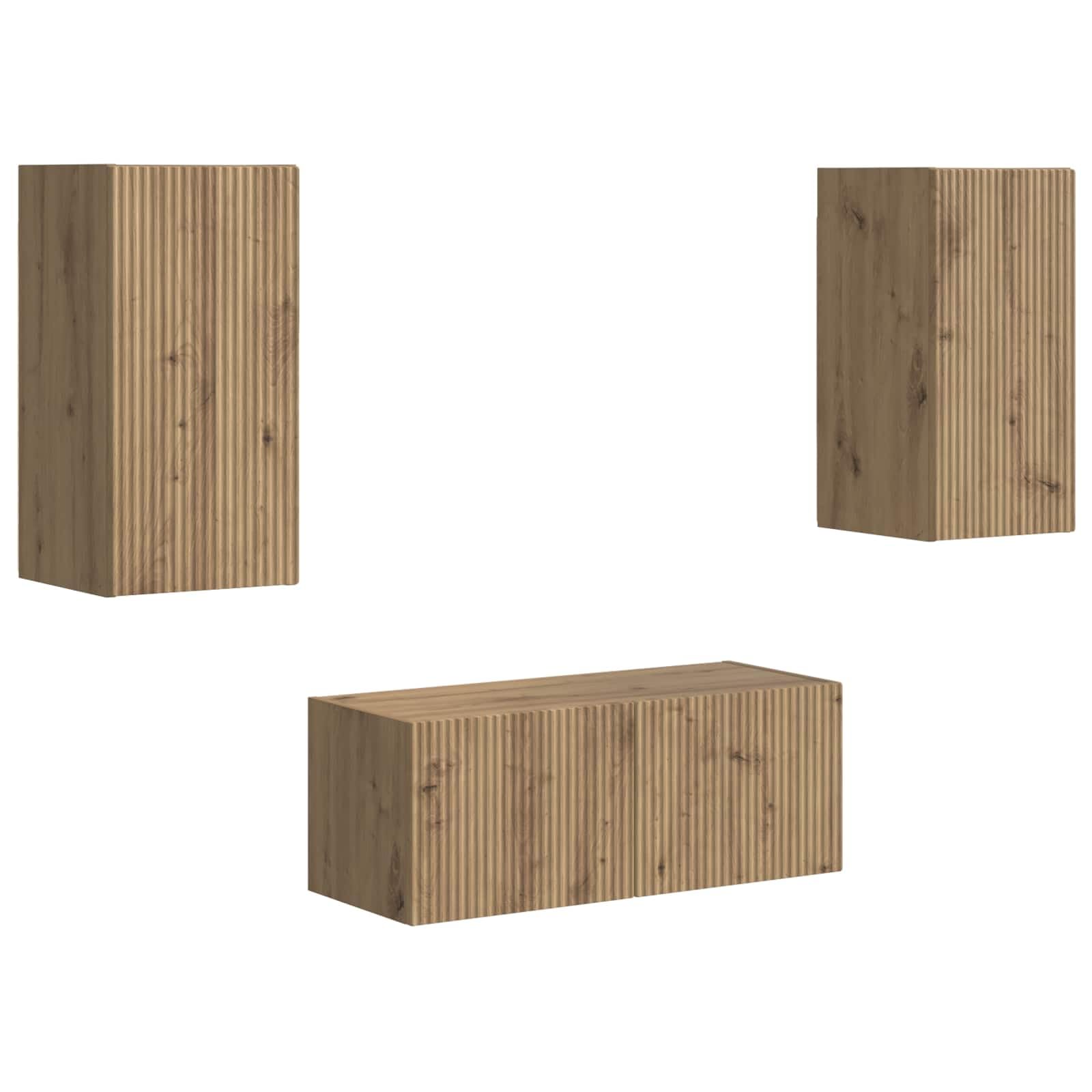Juego de 6 muebles de pared de madera de roble artesanal con 5 unidades de pared para salón moderno y espacios de entretenimiento