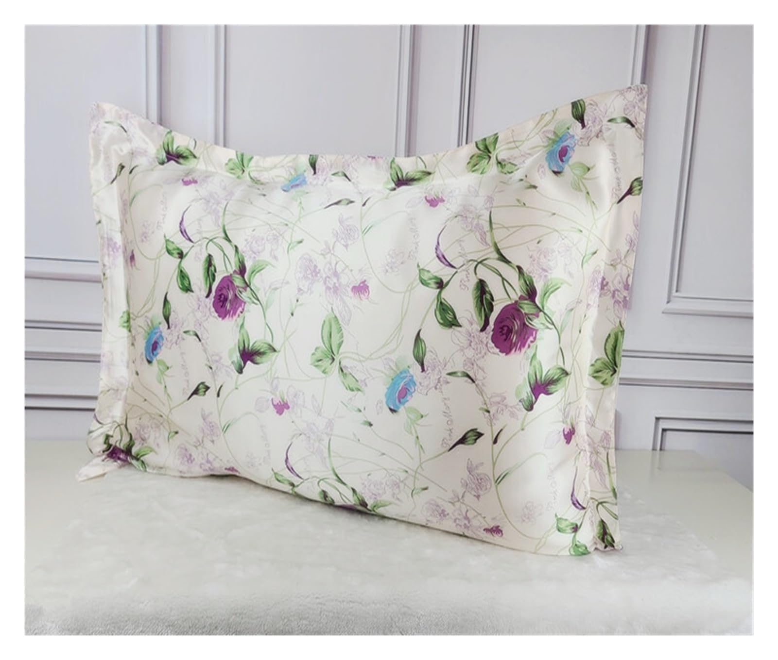 Silk Pillowcase 1pc Silk 19mm Satin Silk Printed Pillowcases Pillow Cases Envelope Closure Standard Queen King(14,40x60cm)