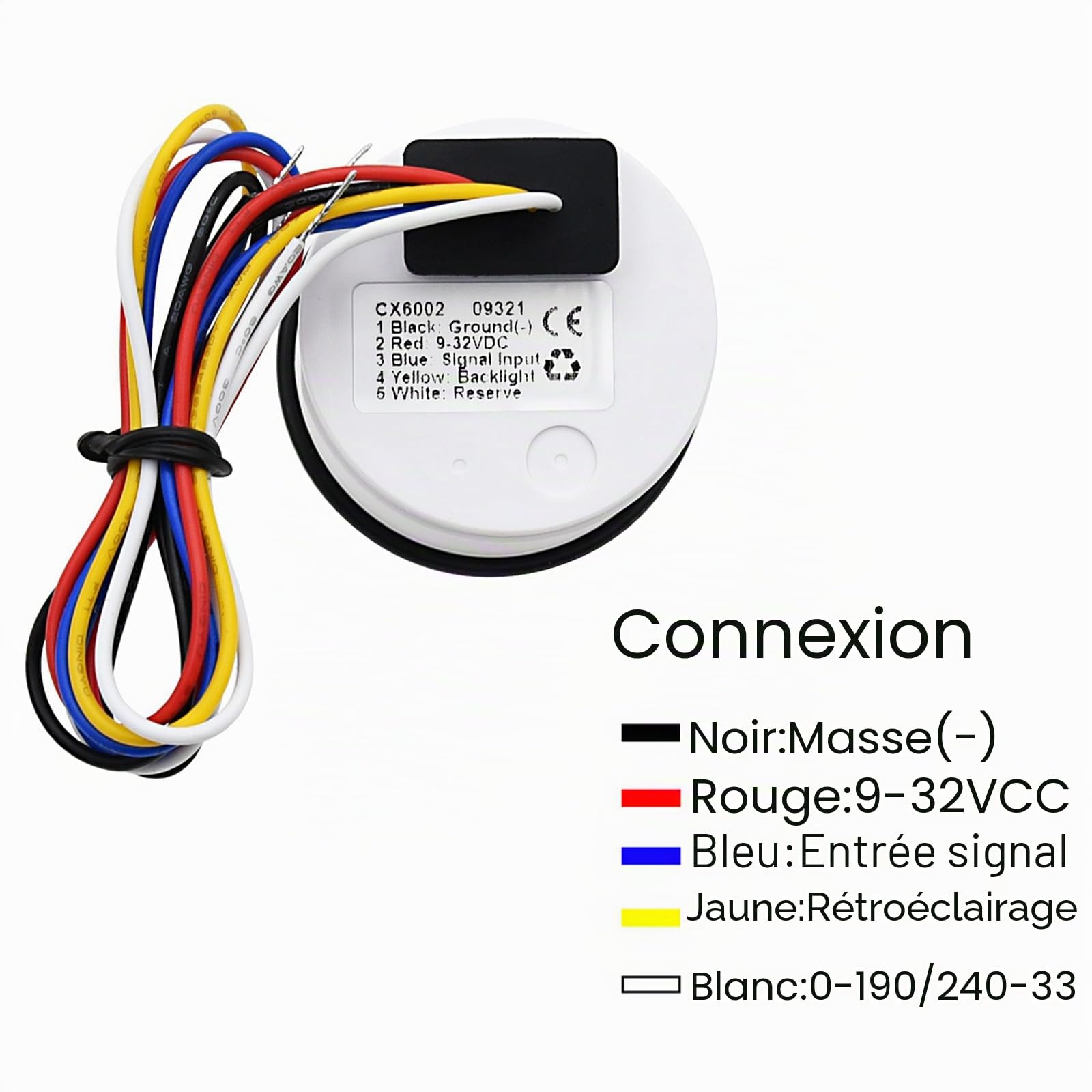 Geloo Jauge de Niveau de Carburant, 52 mm Indicateur de Niveau de Carburant Numérique étanche 0-190 ohm avec Alarme Lumineuse pour Voiture Bateau Yacht Camion