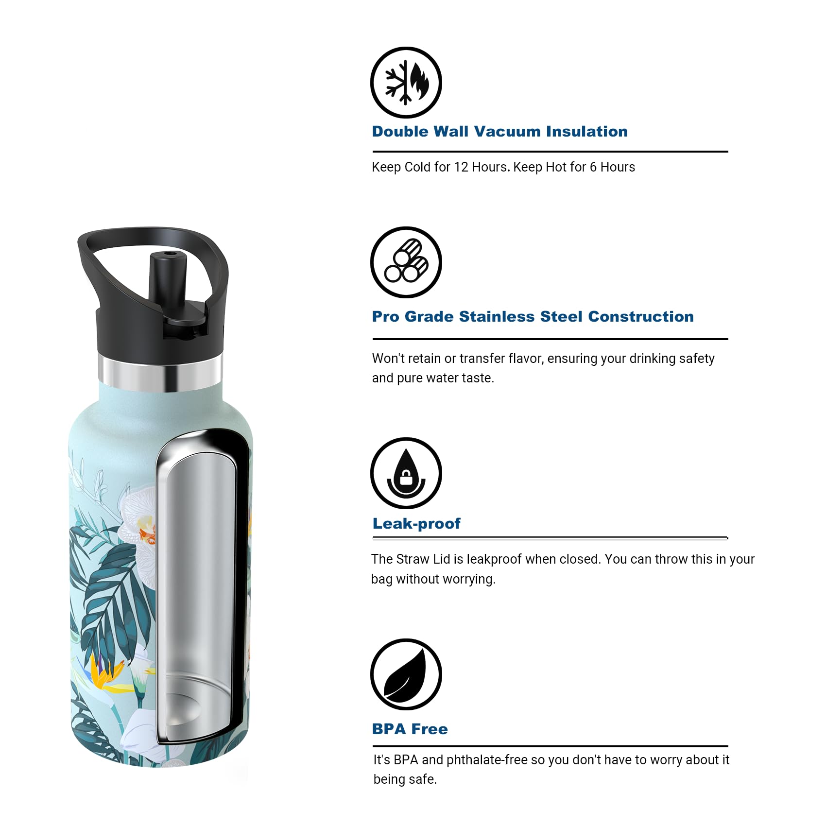 Super Sparrow Borraccia Termica, Acciaio Inox Bottiglia Termica - 350ml, 500ml, 750ml, 1L - Senza BPA Borracce, Borraccia Bambini per Scuola, Sport, Campeggio, Yoga, Palestra, Ciclismo