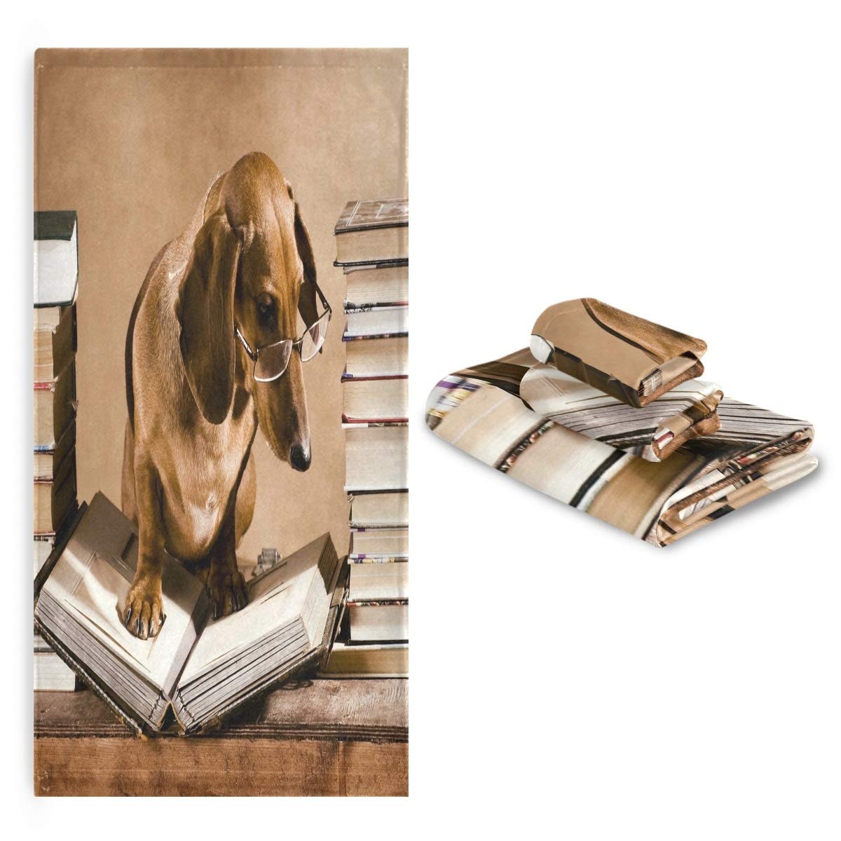 Lectura Libro Perro Pug Juego de Toallas para Baño Playa 100% Algodón de Piscina Toalla (1 Toalla de Baño y 1 Toalla de Mano y 1 Paño de Lavado) para Nadar Hotel Niñas Niños Niños