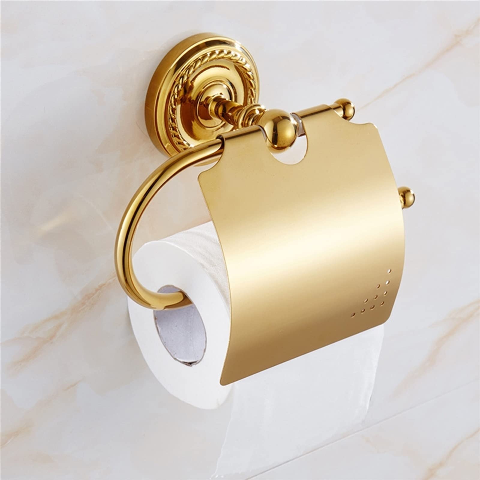 BIVOO Kreativer europäischer Stil Badezimmer Toilettenpapierbox Wasserdichter Papierhandtuchhalter Messing Golden/Roségold Toilettenpapierhalter (Color : Gold)