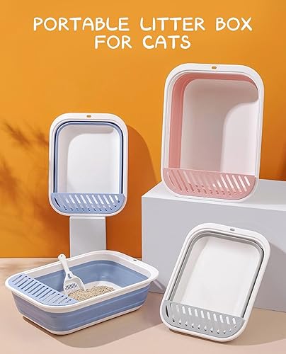 Miniatura 7 de BNOSDM Caja de arena plegable para gatos pequeña para gatitos, bandeja para orinal abierta, inodoro plegable para gatos con cuchara, cajas de arena