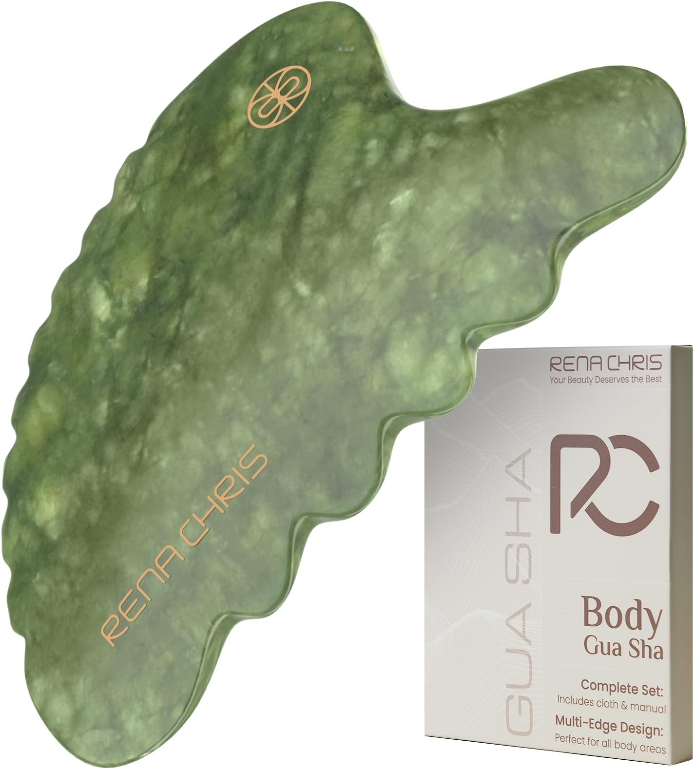 Rena Chris Gua Sha Facial Tools, Natural Xiuyan Jade Gua Sha Body Tools for Whole-Body Skin Care, Gua Sha Tool for Face and Body to Reduce Wrinkle and Puffiness