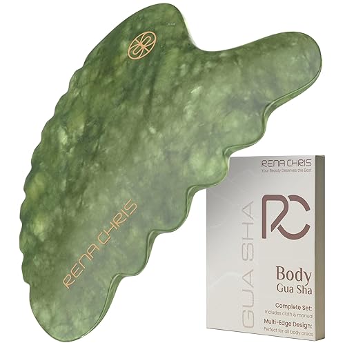 Rena Chris Body Gua Sha Tools, Natural Xiuyan Jade GuaSha Tool, Manual Massage Sticks for Jawline Sculpting and Puffiness Reducing, Whole Body Skin Care Massager (Green) - Green