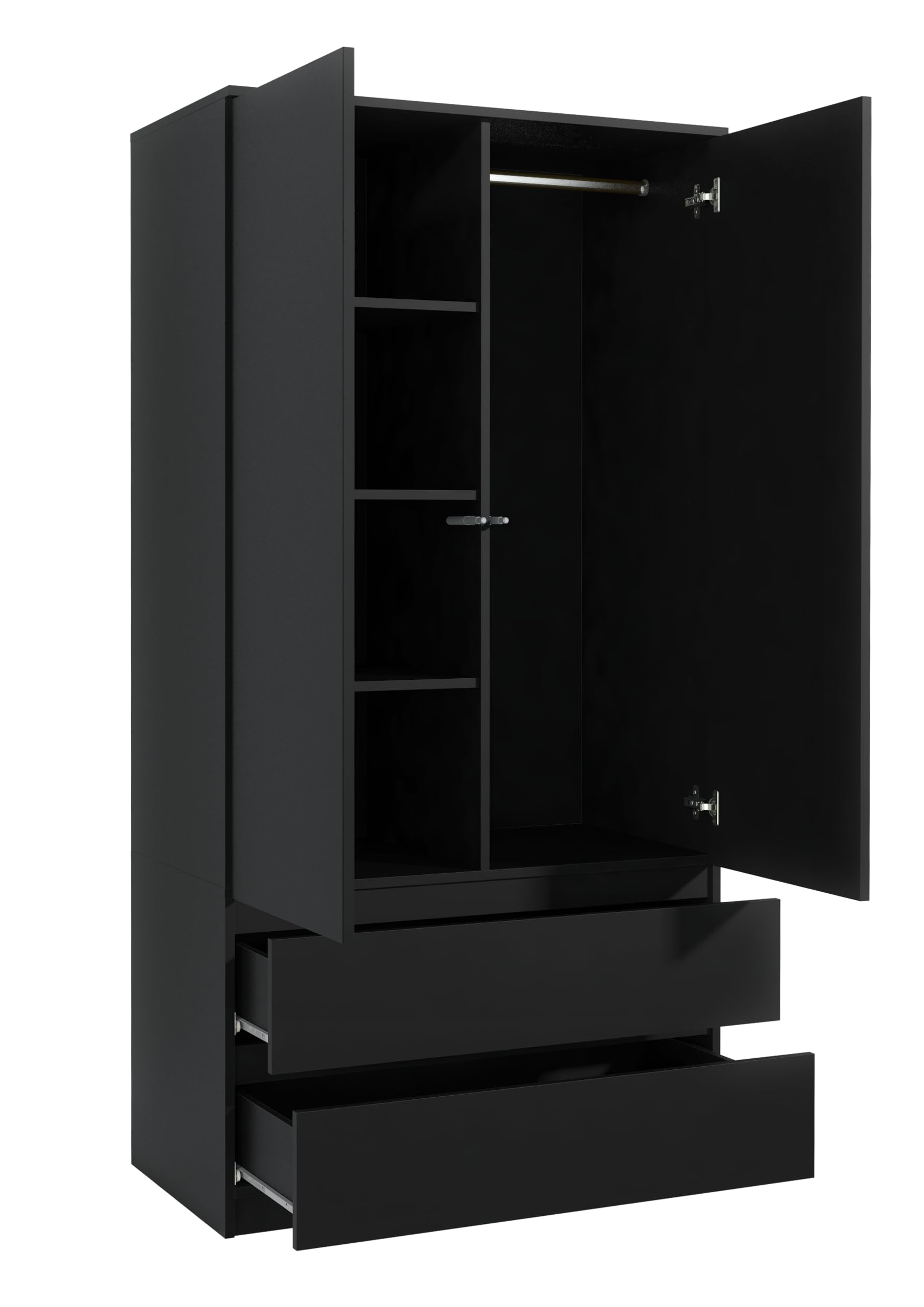 Armadio con Cassetti Nero 90x50x180 cm Guardaroba Multifunzionale per Camera da Letto