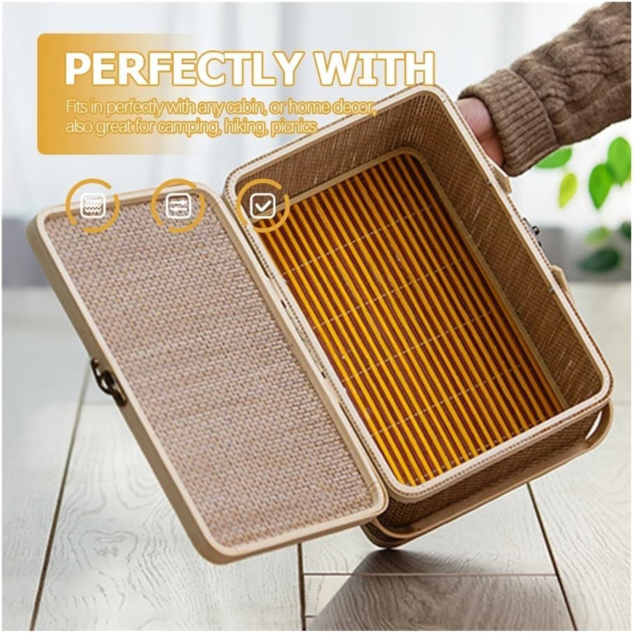 Luopan Storage Accessories, Handmade Wicker Bamboo Woven Picnic Baskets with Handle, Handheld Flower Book Toy Container