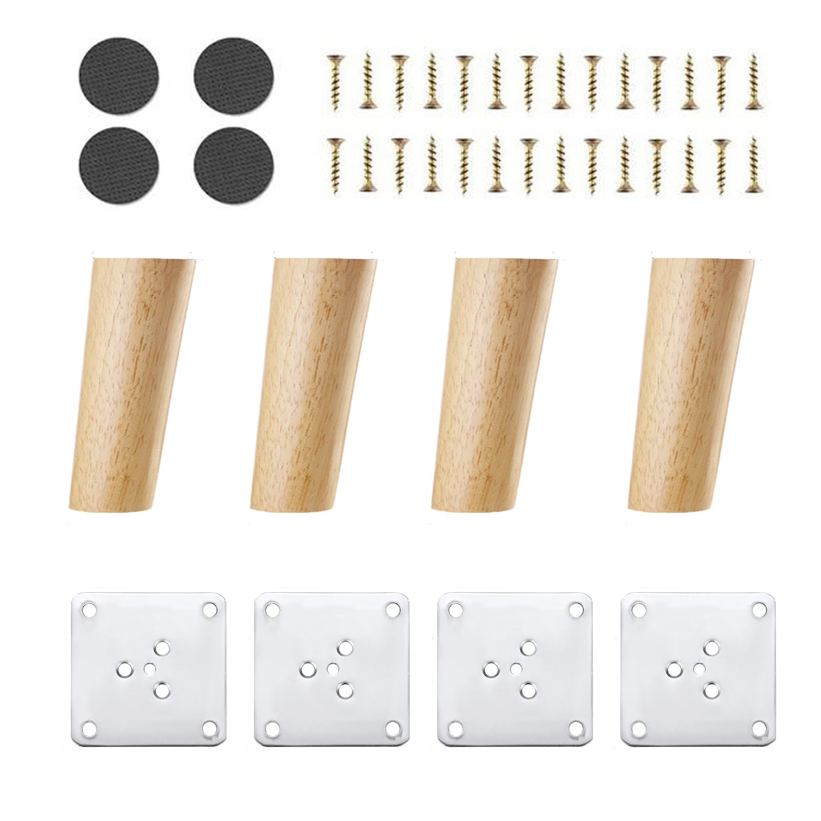 Patas de madera para muebles cónicas inclinadas 12cm con placas metálicas de fijación