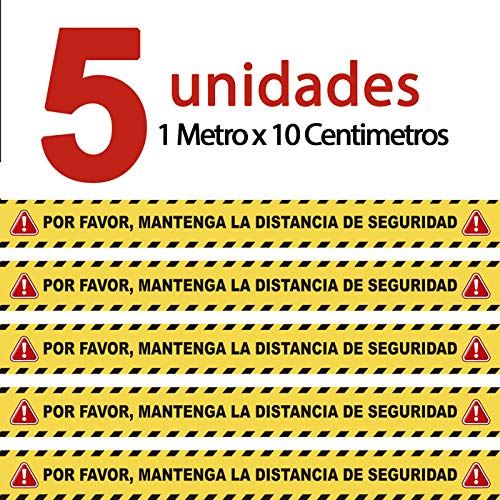 Audibax - Kit di 5 adesivi antiscivolo per pavimento, 10 cm x 100 cm, certificato R9 per favore, per mantenere la distanza di sicurezza