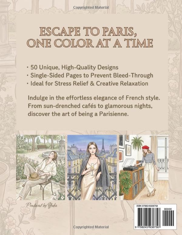 Parisienne Chic: 50 Sophisticated Illustrations for Adults: An Aesthetic Journey through the Streets of Paris (Parisienne Style Coloring Book Series) image 3