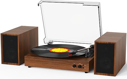 Miniatura 11 de Reproductor de discos de vinilo con 4+2 altavoces estéreo externos Bluetooth, tocadiscos de 3 velocidades con correa para discos de vinilo, dos