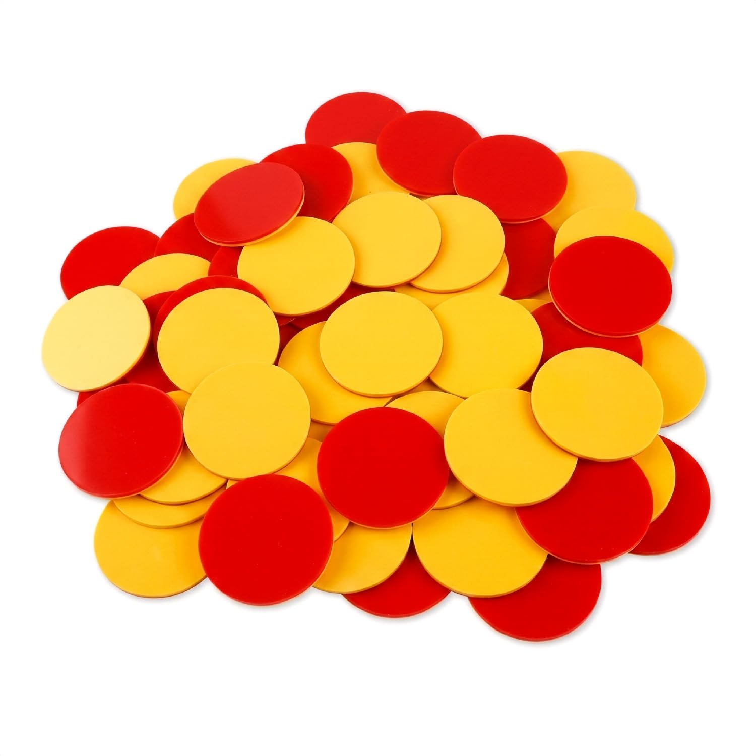 Wellrun 100 Pcs Plastic Counting Chips,Red & Yellow Double Sided Math Counters for Bingo Games,Classroom Learning Resources, Counting Tokens for Sorting,Addition,Subtraction,Group Activities