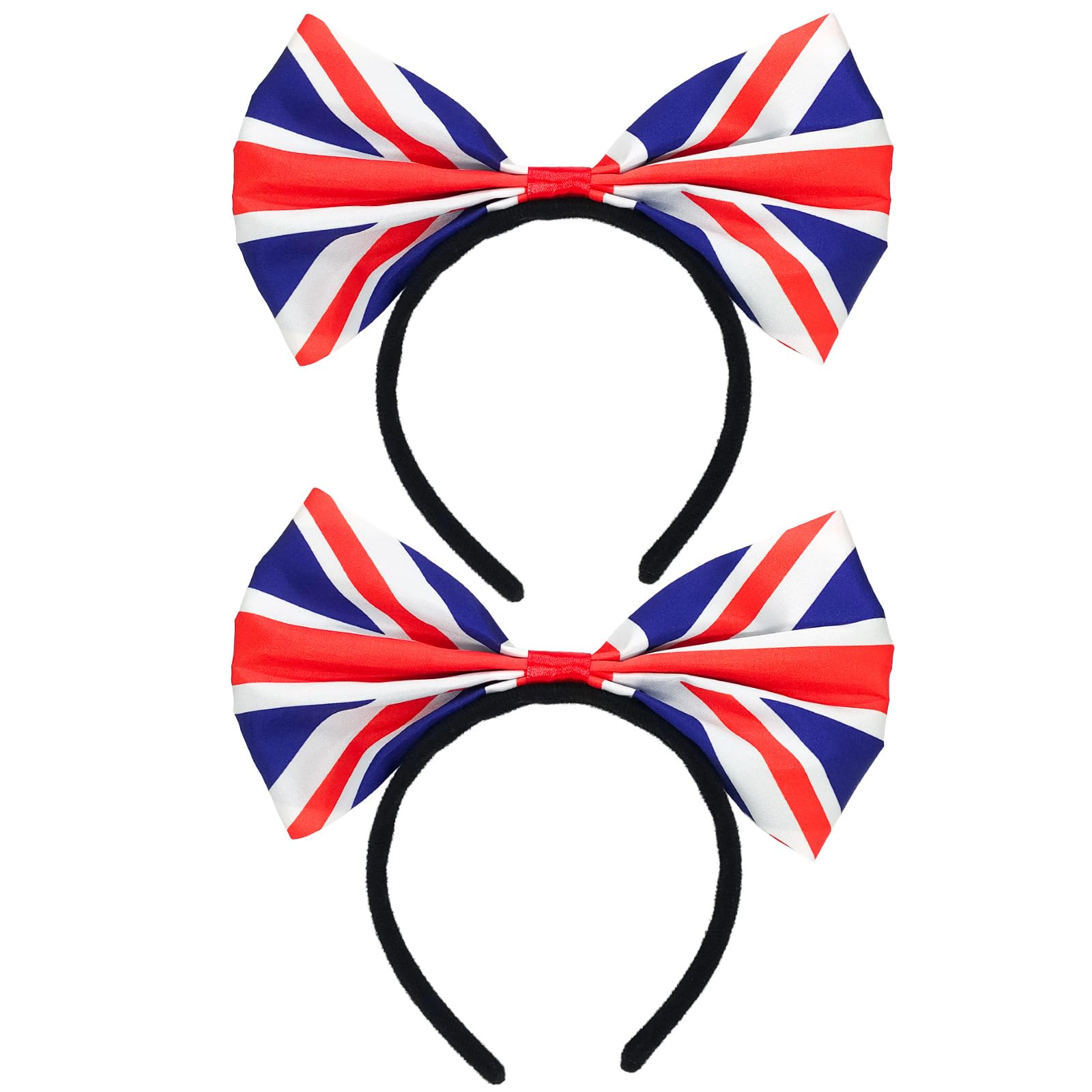 2 Pcs Union Jack Bow Headband British Flag Hairband Union Flag Hair Hoop Head Boppers British Party Decor for King’s Coronation British Sports Football Events Fancy Dress Costume Accessory