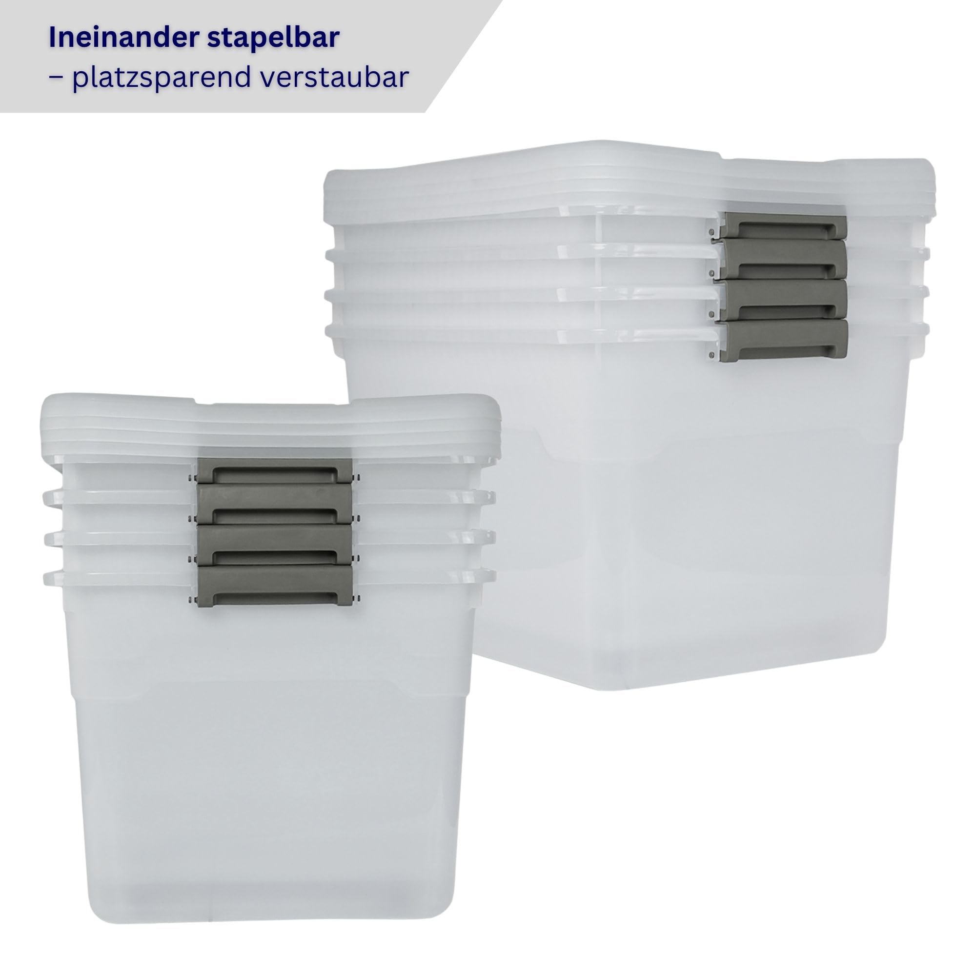 PROREGAL Aufbewahrungsbox mit Deckel 60L im 4er Set, Extra Groß, Rollen, Plastikbox transparent stapelbar, Kunststoffbox Verschlussclips, Stapelbox Kunststoff, Aufbewahrungsbehälter für Küche Haushalt
