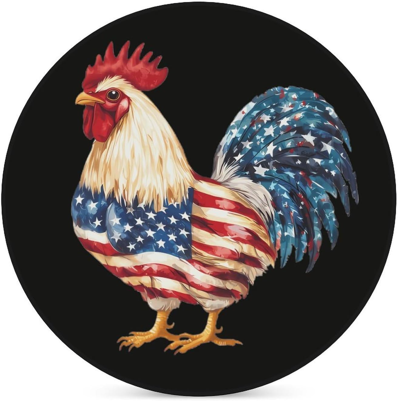 Cute Rooster in U.S.A. Flag Pattern Round Ceramic Coasters for Drinks Absorbent Cup Holder Tabletop Protector with Cork Base