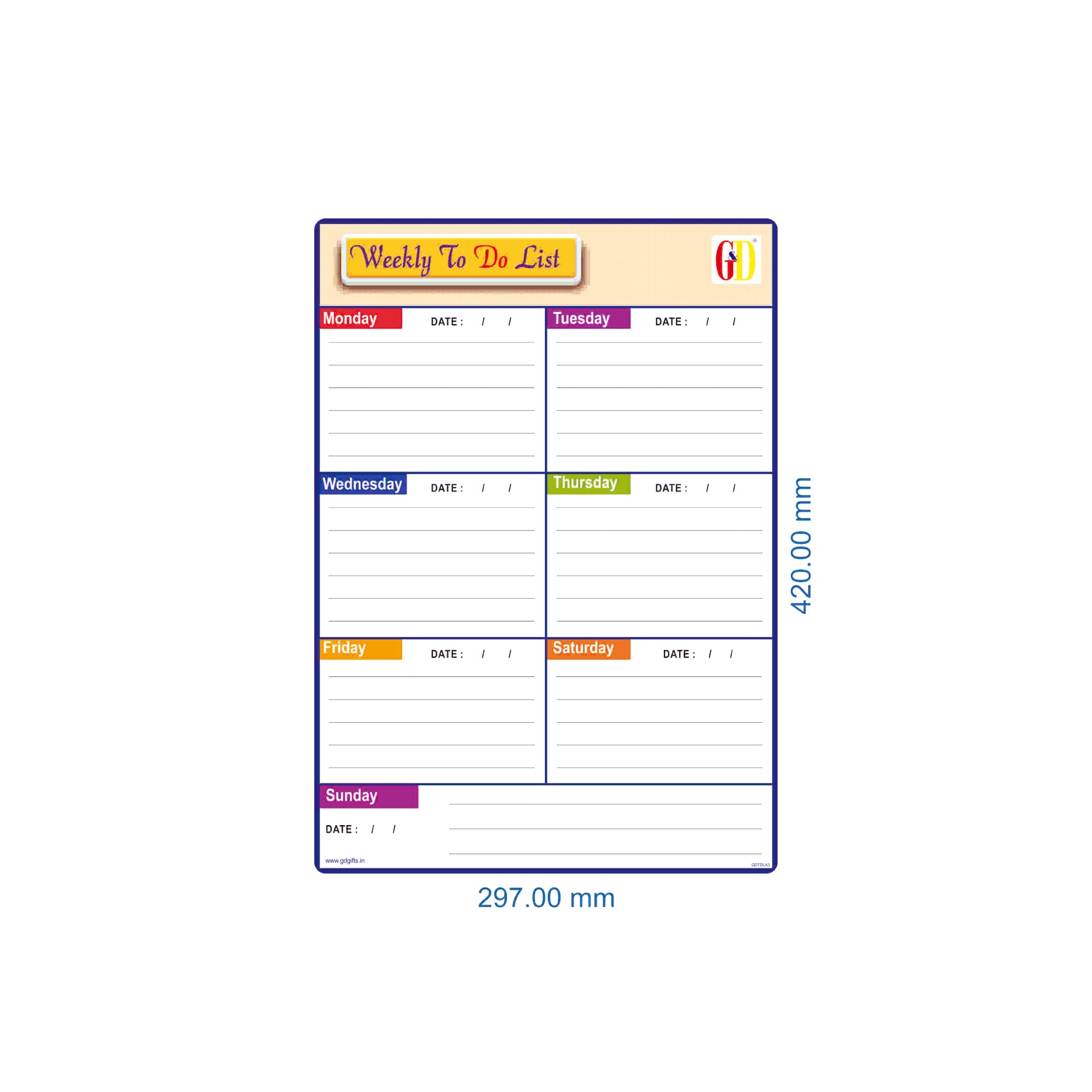 G&D GIFTS PVT LTD Weekly to-Do List - A3
