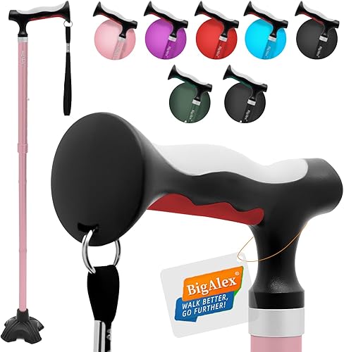 BigAlex Bastón plegable ligero con mango de TPR suave y cómodo para adultos mayores y adultos mayores, mango más grande para mayor comodidad, palo