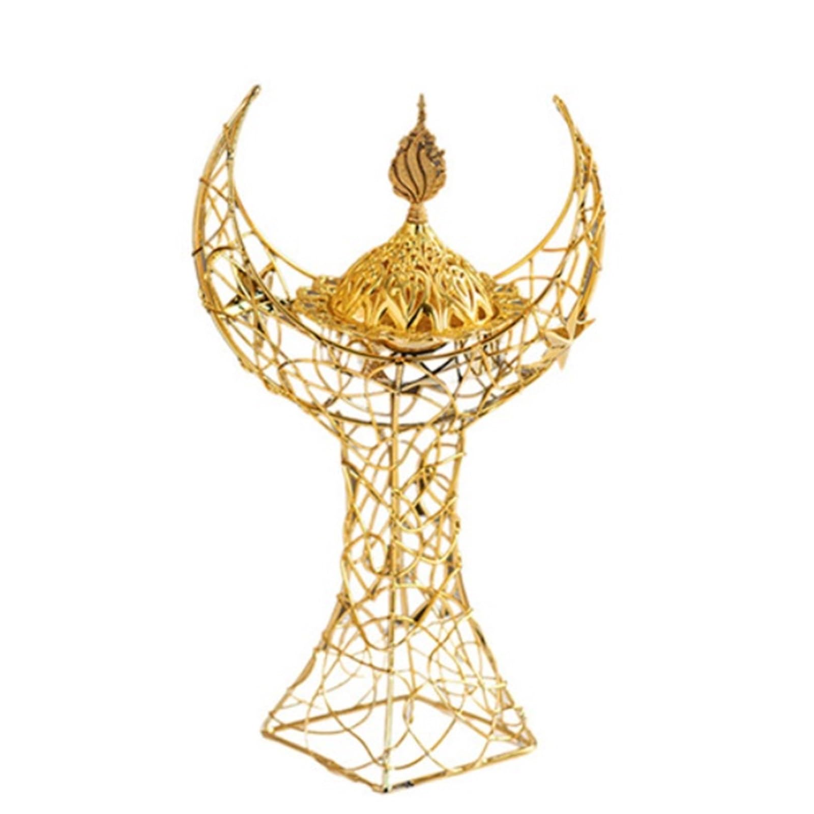 Moon Shaped Metal Incense Burner – Arabic Style Aromatherapy Holder – Elegant Desktop Decor – Middle Eastern Furnace