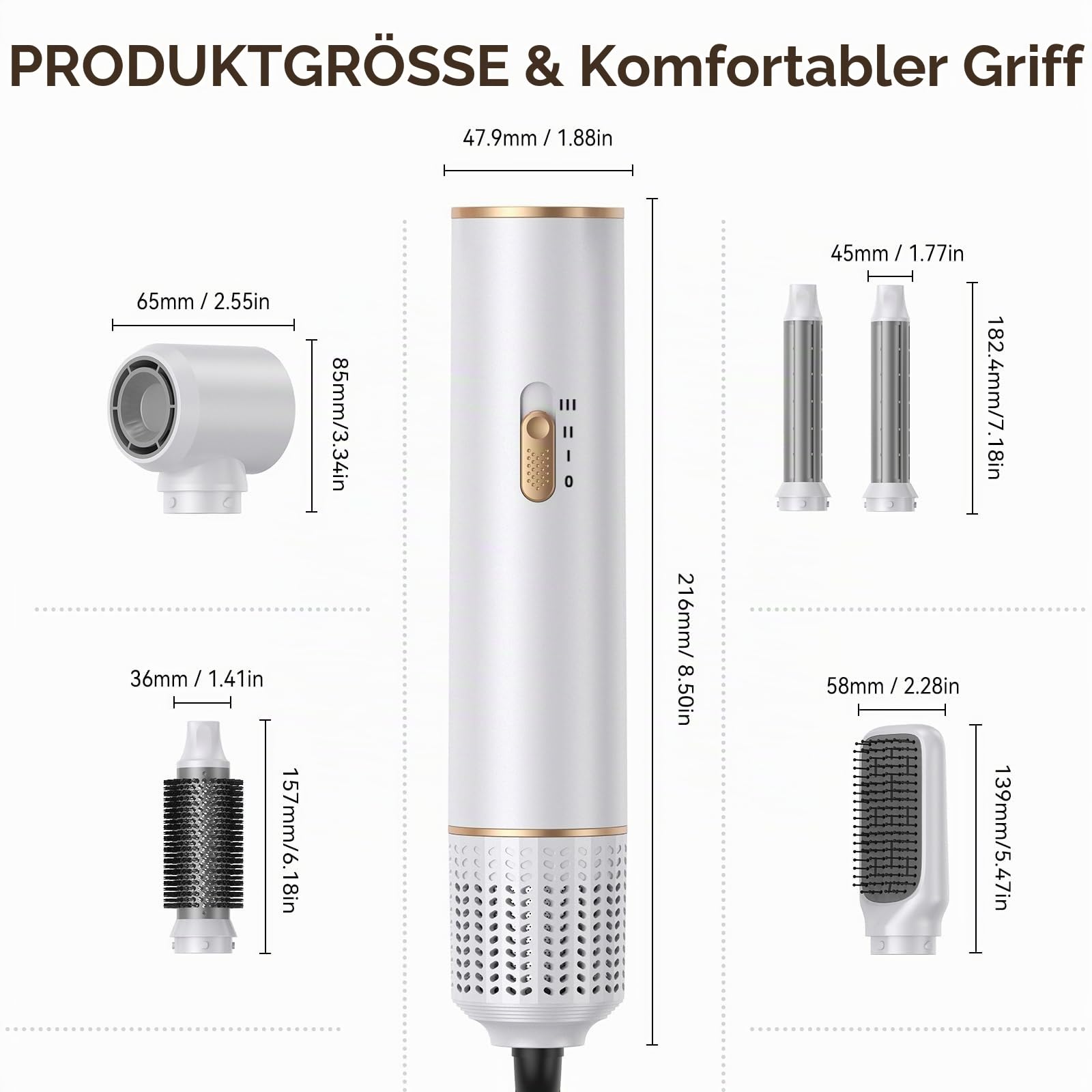 5 in 1 Airstyler Hairstyler, Haarstyler 3 Stufen, 1000W Warmluftbürste | Rundbürstenföhn, Lockenstab Automatisch mit Luft, Haartrockner Föhnbürste für Locken, Volumen, Glätten & Trocknen