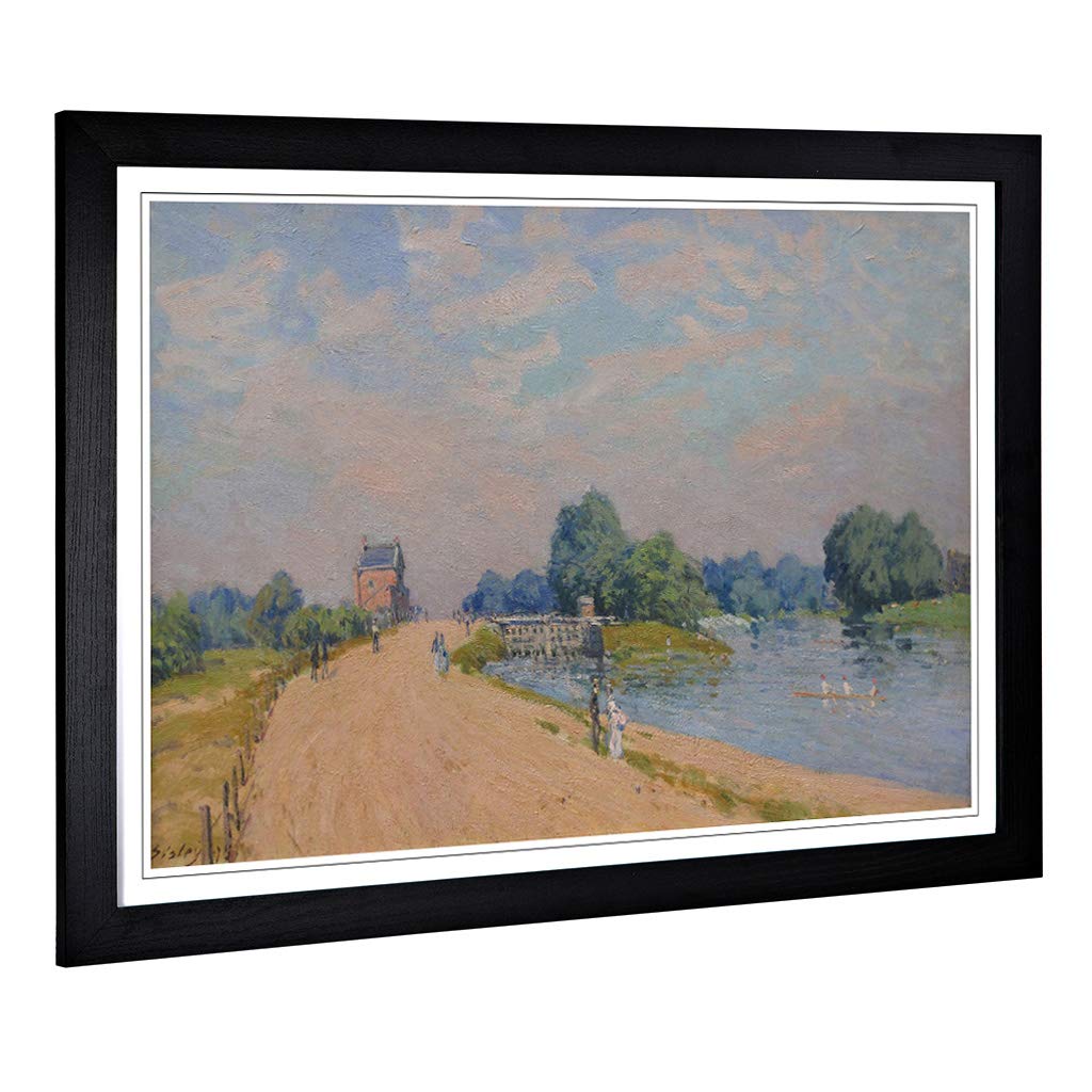 Big Box Art Framed Print of Alfred Sisley Road to Hampton Court Design | Wall Art Picture | Home Decor for Kitchen, Living Room, Bedroom, Hallway, Black, A2 / 24.5x18 Inch / 62x45cm