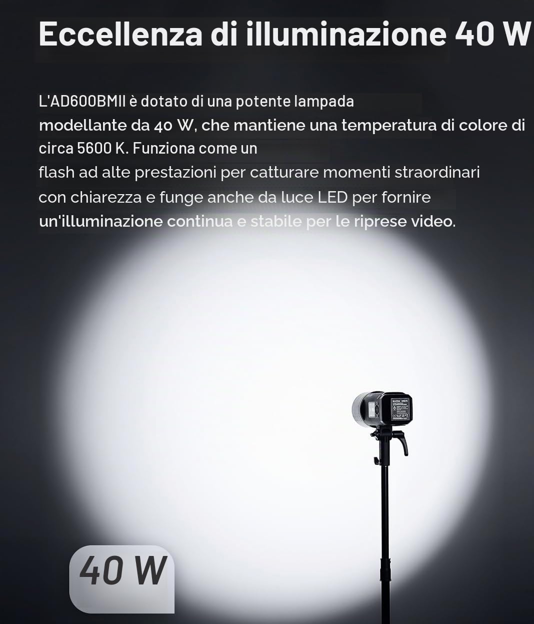 GODOX AD600BMII AD600 BM II 600 W Flash Bowens Mount Flash Speedlite per esterni, 2,4 G Wireless TTL 1/8000 s HSS, 0,01-1,9S Tempo di riciclaggio, 40 W, Luce di modellazione
