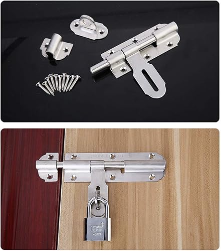 Miniatura 3 de Cerradura de puerta AnBT, resistente acero inoxidable cepillado engrosado, cierre de tornillo de barril deslizante para puerta (7,8")