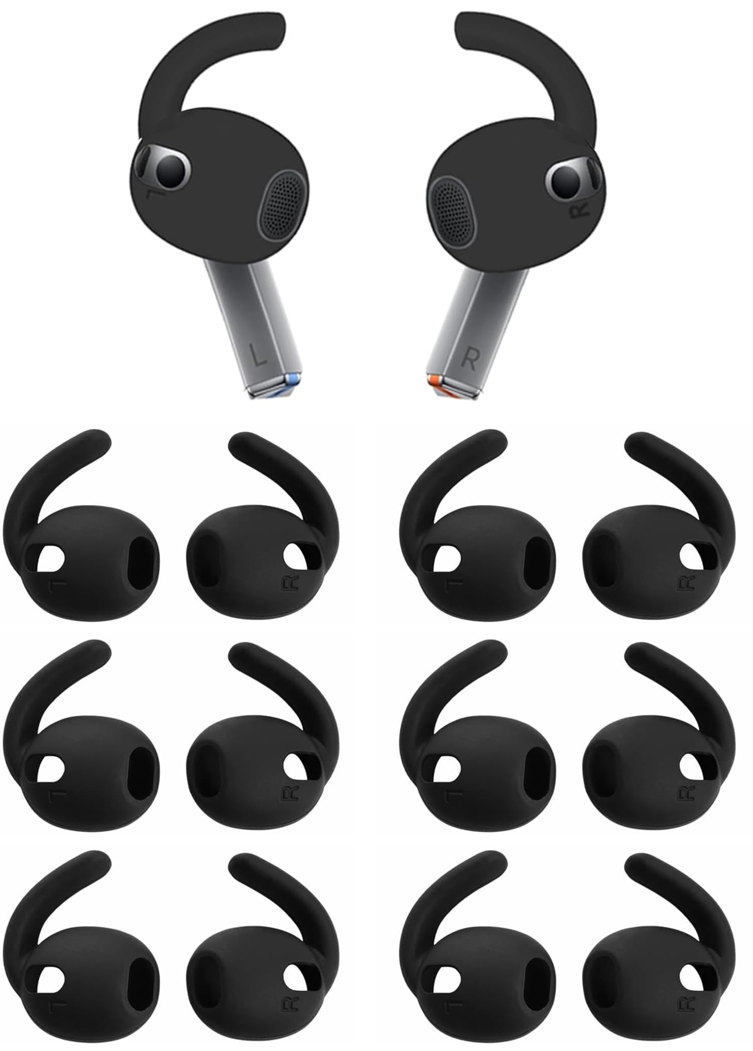 ALXCD Sport Earhooks Compatible with Galaxy Buds 3 Earbuds SM-R530NZAFXAR, 6 Pairs Sport Anti-Slip Eartips Replacement Silicone Earbud Hook Tips, Compatible with Galaxy Buds 3 SM-530N 6 Pairs Black