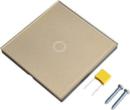 Touch Light Switch, Brass Light Switch 110-240V AC 1-Gang 1-Way Led Switch Main Glass Switch Panel with LED Backlight for Homes Office Hotelgold