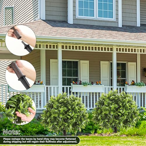 MARCH WIND Artificial Boxwood Topiary with Ground Stake, 18 Inch Faux Greenery Bush for Outdoor Yard, Garden, Walkway & Patio Decor, 17.5” Wide Realistic Faux Plant-2Pcs - Image 5