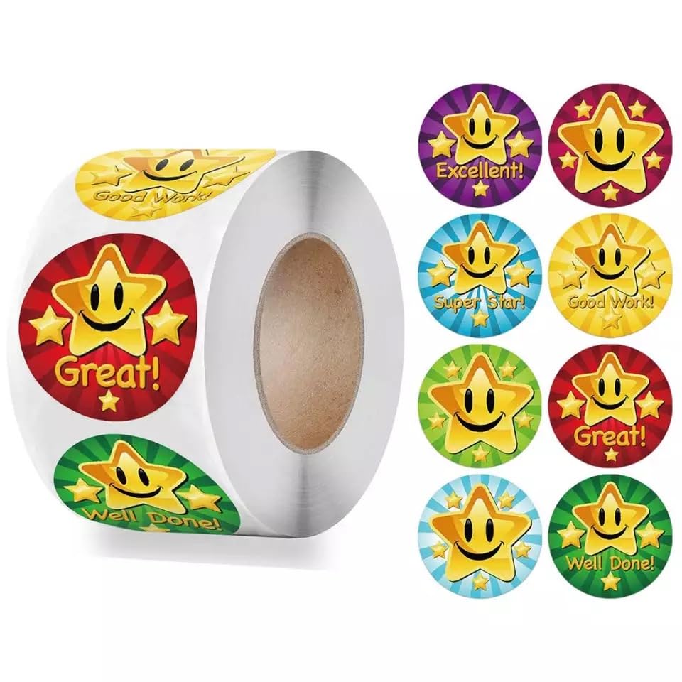 Motivational Star Stickers for Kids, Reward Labels, 100/500 Pieces, 25mm/38mm (500, 1inch/25mm)
