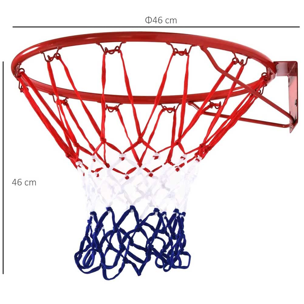 BAKAJI Canestro Basket Palla Canestro Regolamentare da Parete Muro Tabellone Anello in Metallo con Rete in Nylon Diametro 45cm Esterno Giardino Kit Montaggio Incluso Gioco Sport