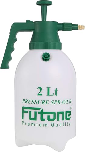 Futone Pulverizador de mano de 0.5 galones para jardín, bomba de agua, pulverizadores a presión para césped y jardín, (2.0 L blanco)