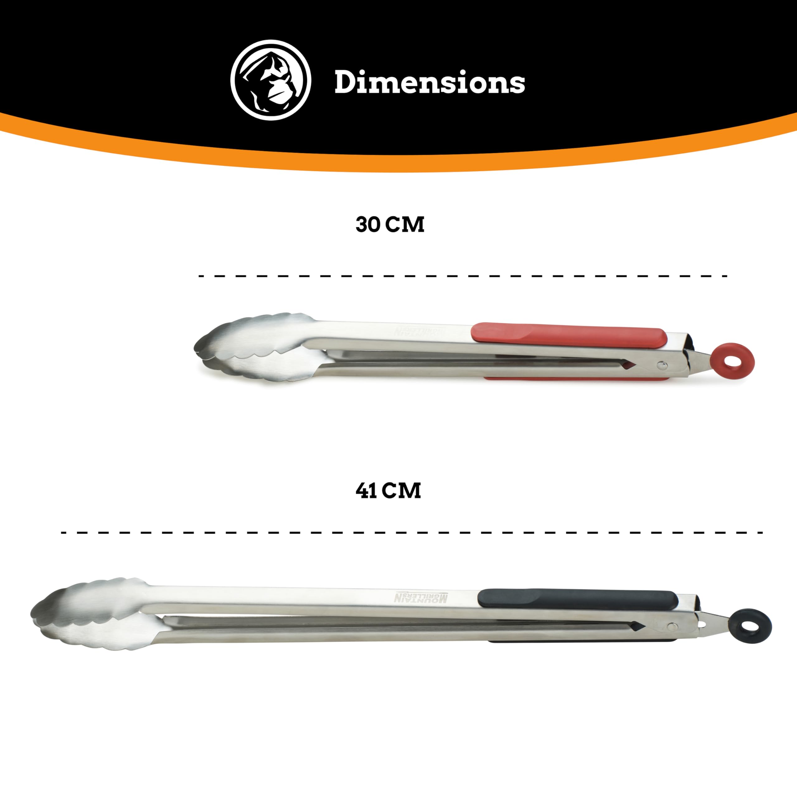 Longues pinces à gril en acier inoxydable (30 et 40 cm) - 2 pinces à gril et à barbecue en métal avec poignée antidérapante résistant à la chaleur - Outils de gril faciles à utiliser et à laver.