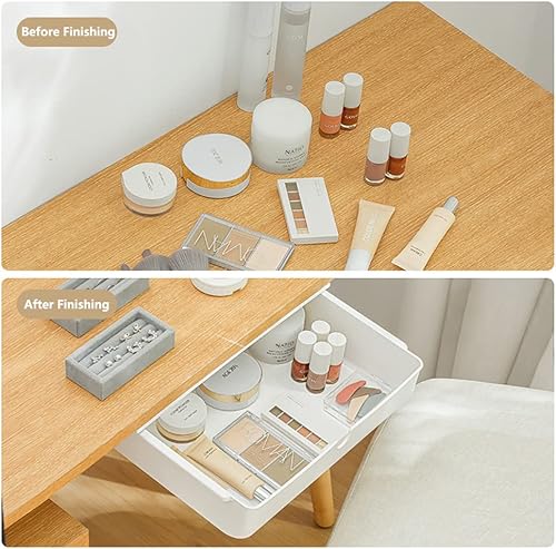 Miniatura 5 de Paquete de 2 cajones debajo del escritorio, organizador autoadhesivo grande y mediano para debajo del escritorio, caja de almacenamiento oculta