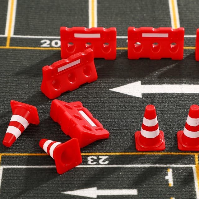21pcs Mini Plastic Traffic Cones Miniature Roadblock Signs Playset Tiny Roadblock Cone Models Mini Stop Signs for Educational Learning Safety Signs and Signals