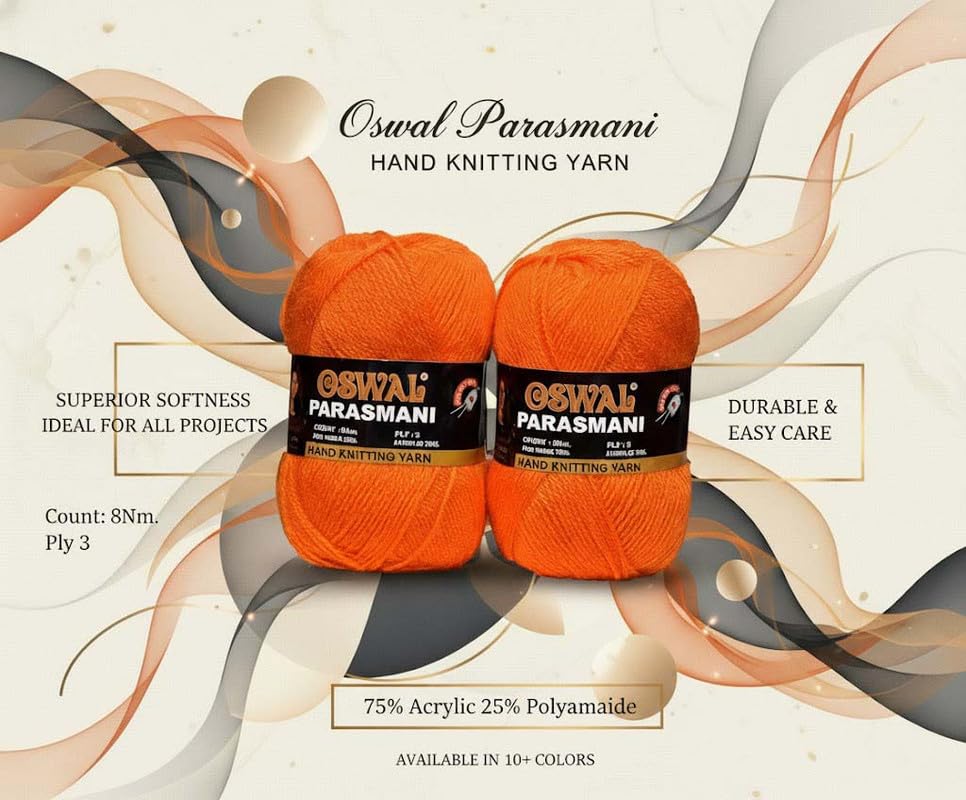 Image of M.G Enterprise Os Wale 3 Ply Knitting Yarn Wool, Orange 500 Gm Best Used With Knitting Needles, Crochet Needles Wool Yarn For Knitting. By M.G Enterprise Os Wal S.
