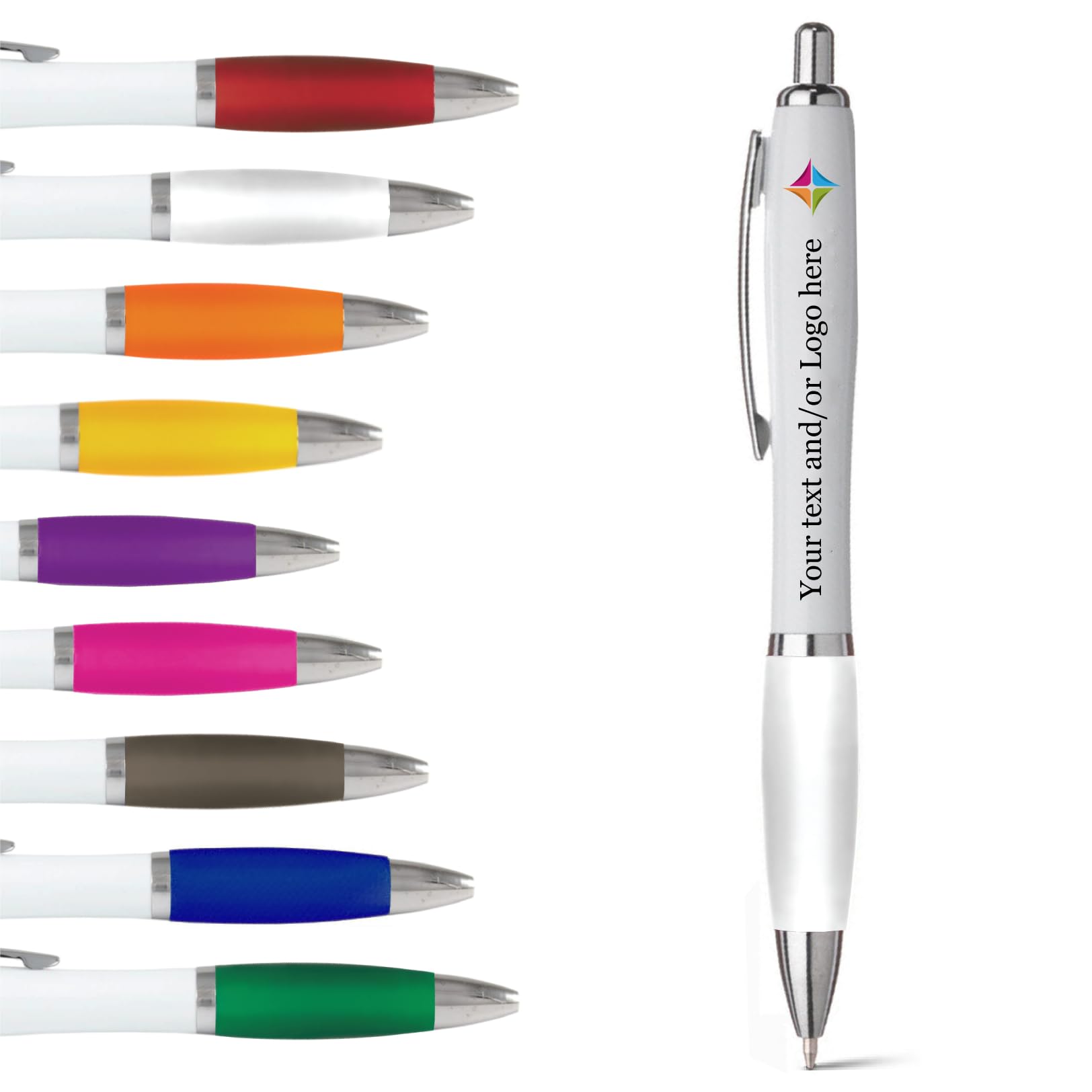 stika.co Set of 20 White Promotional Pens - Personalised Rubber Ballpoint Pens for School, Work, and Events - UV printed vibrant colors, with large branding space โ image 1