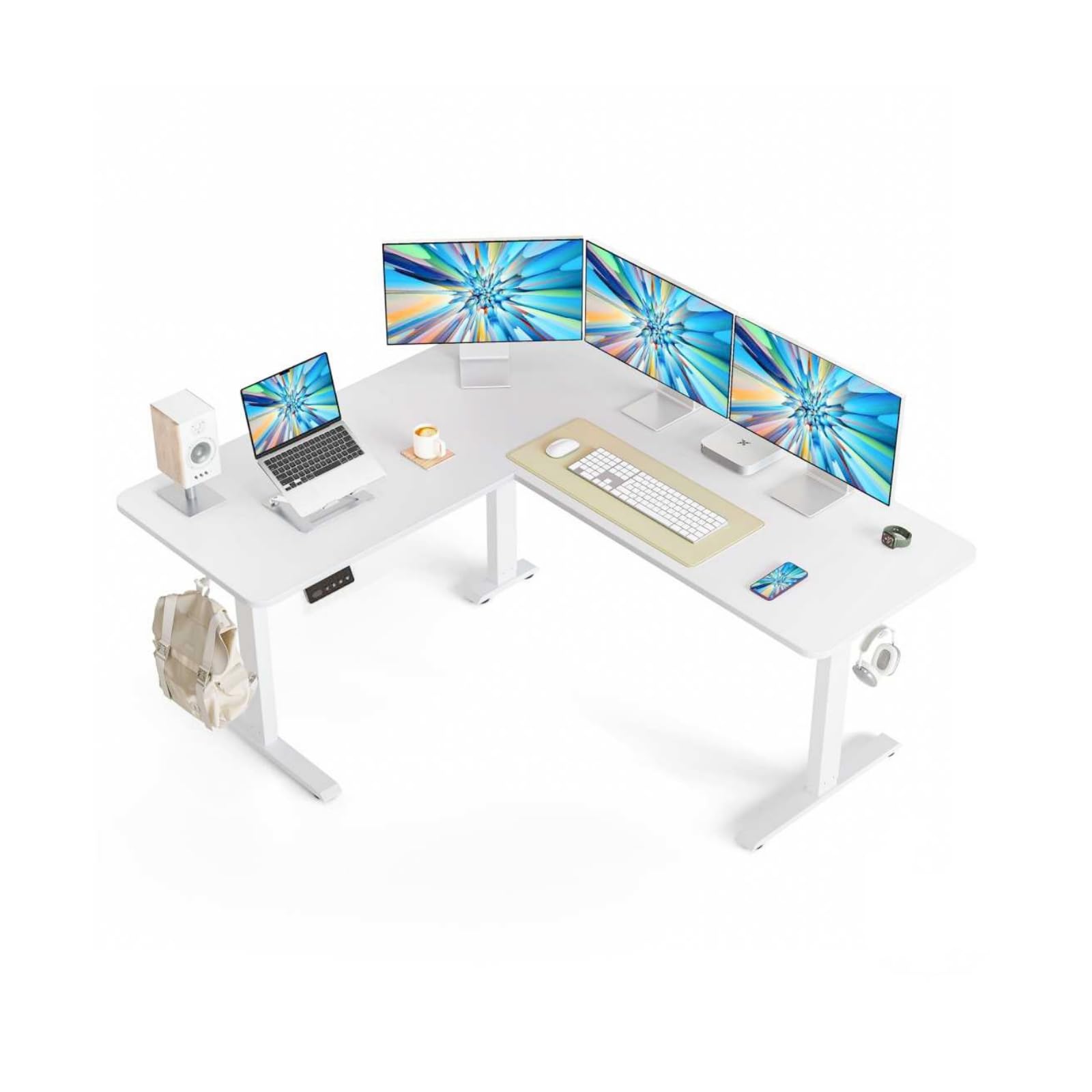 Cubiker L Shaped Standing Desk - 63 x 55 Inch Electric Adjustable Height Corner Standing Desk, Ergonomic Sit Stand Up Table with 3 Memory Buttons, Splice Board for Home Office, White
