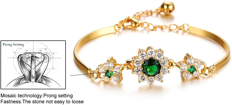 L & J 18k Gold Plated Sparkling Green Simulated Rhinestone CZ Flower Bangle Bracelet for Women, Jewelry Gift for Valentines Day, Mothers Day, Birthday, Anniversary, Christmas Gift for Her - Image 6