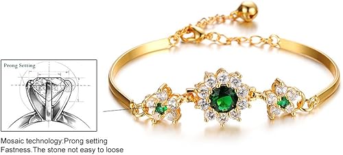 Miniatura 6 de L & J Pulsera de oro amarillo de 18 quilates con diamantes de imitación verde brillante con halo de diamantes de imitación AAA CZ para mujer