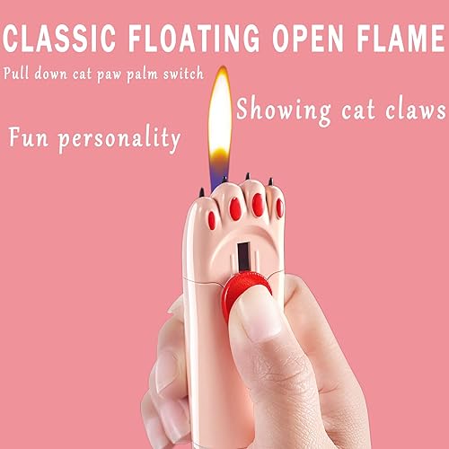 Miniatura 9 de Encendedor resistente al viento, fresco, bonito diseño de pata de gato, rellenable, ajustable, encendedor de butano, regalo para hombres (sin gas)